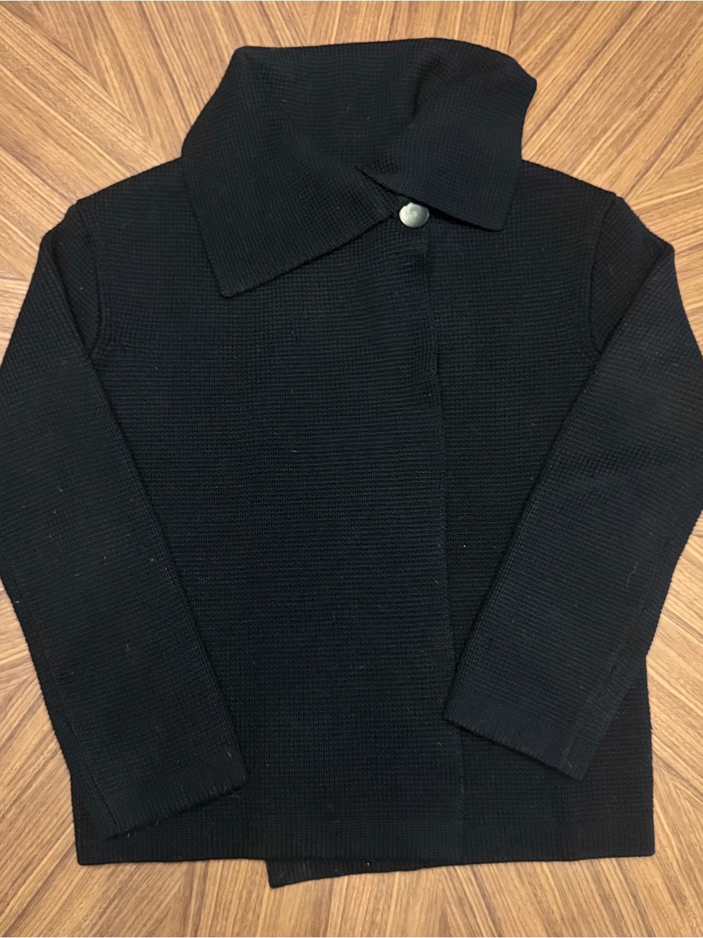 Ann Taylor Black Women's Knit Sweater Jacket with Large Collar